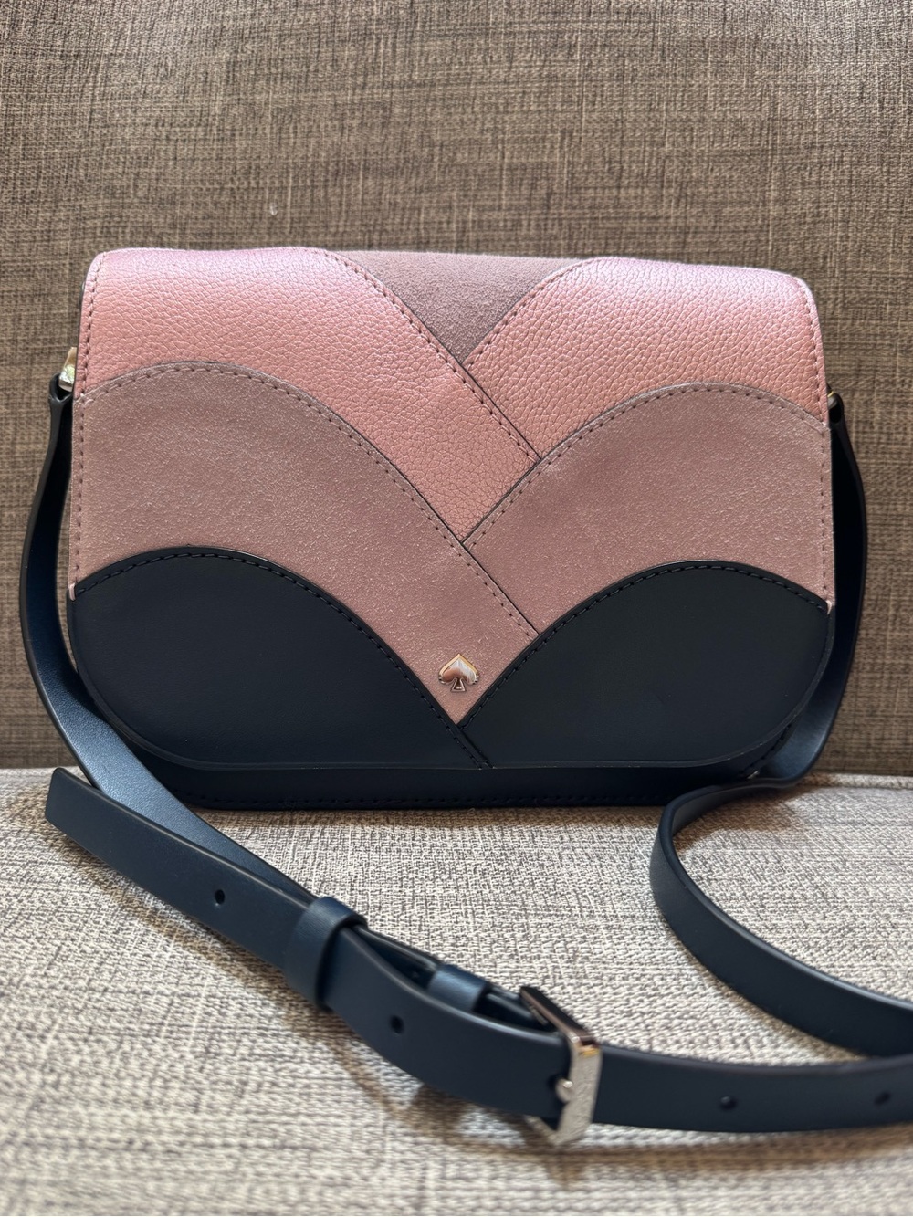 Kate Spade Nadine Patchwork Medium Flap Genuine Leather Suede Crossbody Bag